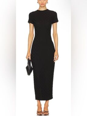NWT Amanda Uprichard Rosaria Black Short-Sleeve Textured Jersey Maxi Dress